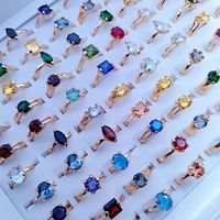 Anillos de Zirconia con Incrustaciones de Estilo Vintage para Mujer, Chapados en Oro, Diseño Geométrico, Venta al Por Mayor, Económicos