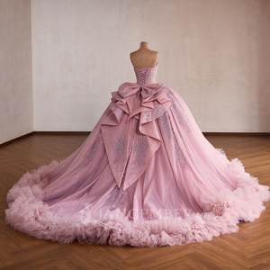 Rsm261029 Magnifique Robe de Bal Quinceañera en Chiffon Rose, Décolleté Cœur, Sans Manches, Dos Lacé, Nœud Pailleté, pour Soirée - Product Image 5