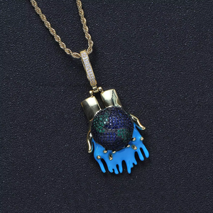Pendentif Terre, bijoux hip-hop, accessoires, chaîne avec pendentif en zircon incrusté de cuivre. - Product Image 3
