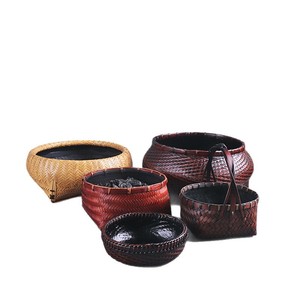 Bamboo Woven Round Charcoal <b>Basket</b> Handmade <b>Storage</b> For Kitchen Single Tier - Product Image 4