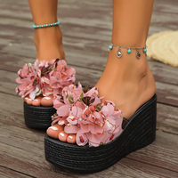 Nouvelles sandales compensées à plateforme avec nœud épais pour femme, grande taille, motif floral, collection été