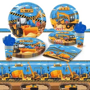 Dibujos animados ingeniería coche construcción temática niños fiesta de cumpleaños tablewaren platos desechables manteles y servilletas decoraciones - Product Image 1