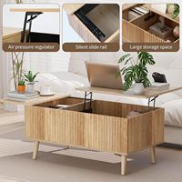 Mesa de Centro Vertical Personalizada com Tampo Elevatório em MDF, Caixa de Armazenamento Dividida, Pés de Madeira com Acabamento Dourado para Sala de Estar
