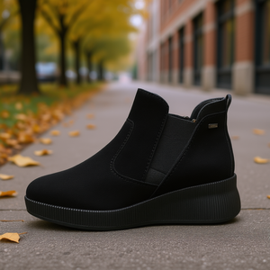 Bottines à talon compensé en daim noir pour femmes, bottes tendance - Product Image 3