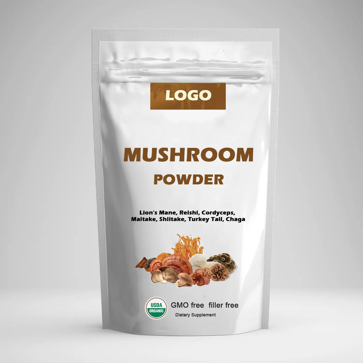 Jhd ธรรมชาติ7เส้นคอร์ดิเซ็ปส์ Maitake ตุรกีหาง Chaga shitake reishi ผงเห็ดแผงคอของสิงโตอินทรีย์ USDA