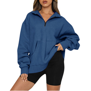 Sweat-shirt oversize à fermeture éclair 1/4 pour femme, pull molletonné épais à demi-zip pour l'automne et l'hiver, style décontracté - Product Image 5