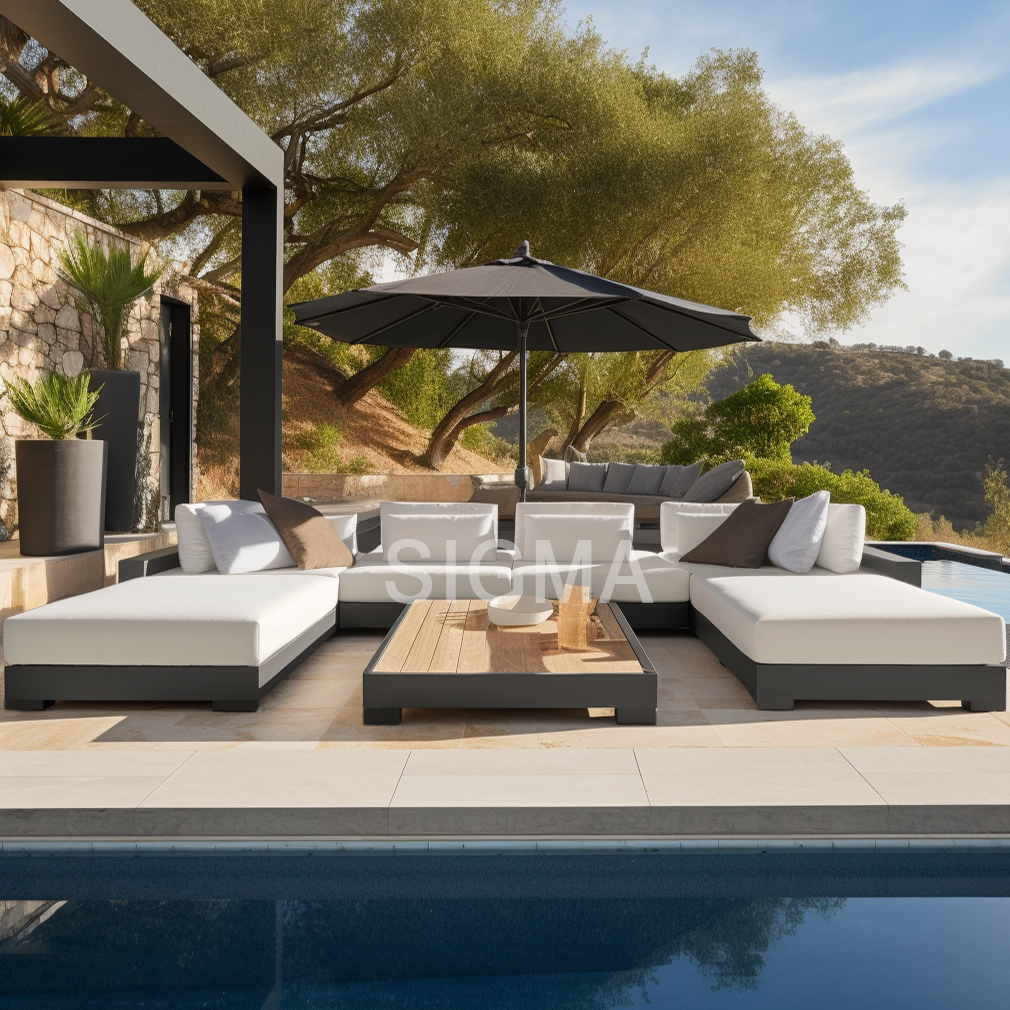 Balcony Modern Outdoor Garden Backyard Sets Hotel Aluminum Alum U sofa Sectional Couch Set