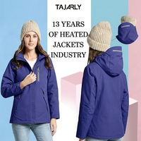 Veste matelassée chauffante softshell pour femme, imperméable, respirante, coupe-vent, capuche amovible, réglage de la température sur 4 niveaux, couleur unie