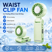 Ventilateur portable à clipser sur la ceinture, rechargeable, mini ventilateur personnel avec technologie de refroidissement par glace pour les voyages en plein air et le camping