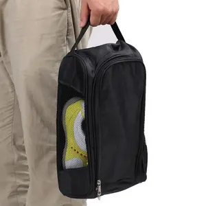 Bolsa de almacenamiento de zapatos para correr, bolsa de zapatos de Golf impermeable portátil con logotipo personalizado, con cremallera para actividades al aire libre, color negro, de alta calidad