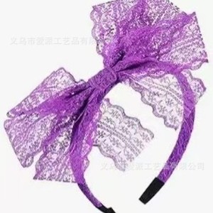 Serre-tête en dentelle avec grand nœud, style rétro, large bord, pour femme, coiffe de fête, tissu artisanal de haute qualité - Product Image 4