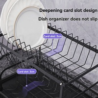 Égouttoir à vaisselle robuste en acier au carbone à deux niveaux, support à couverts détachable pratique, organisateur compact pour bols et assiettes sur comptoir de cuisine
