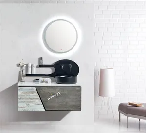 39 inç modern banyo vanity siyah havzası otel banyo dolabı Led ayna ile