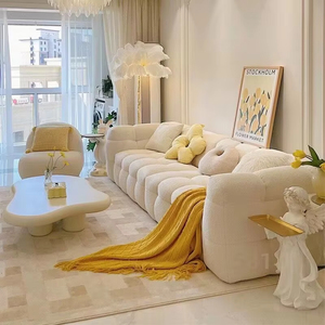 Canapé moderne simple de style nordique, taille personnalisée, ligne droite, tissu en laine <span class=keywords><strong>d</strong></span>'<span class=keywords><strong>agneau</strong></span> crème française, éponge, petit mobilier de salon - Product Image 4