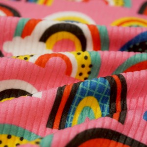Vente en gros de tissu côtelé en velours de polyester tricoté en chaîne avec impression personnalisée côtes de velours stretch plissées pour pantalons de survêtement - Product Image 4