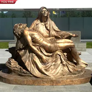Estatua de la Virgen María, escultura de Pieta de bronce antiguo religioso al aire libre, directa de fábrica