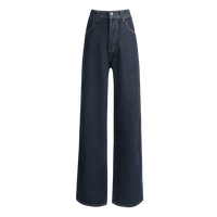 Jean large en denim brut foncé pour femme, taille haute, coupe droite ample, longueur au sol, tissu ferme, style rétro urbain, ODM