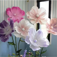 Fleurs artificielles en organza floqué de pavot géant blanc en soie pour la décoration de magasin, vente en gros