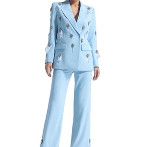 Nouvel ensemble blazer et jupe en plumes orné de diamants Branka pour femme 2025 - Product Image 1