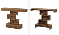 Console d'entrée moderne style ferme avec base géométrique et éléments métalliques, design bois à motifs de livres pour salon et appartement