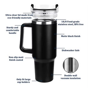 Gobelet 40 Oz en acier inoxydable isolé à double paroi Tasse à café sous vide avec poignée et paille - Product Image 6