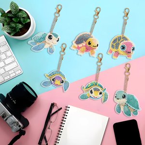2024 Venta caliente 6 uds conjunto moderno abstracto DIY diamante pintura llaveros lindo tortuga cristal llavero DIY regalo Kit paisaje - Product Image 5