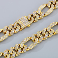 Ensemble Collier et Bracelet Hiphop pour Homme en Acier Inoxydable, Chaîne Figaro 3-en-1 Entièrement Pavée de Zircons, Bijoux Tendance, Vente en Gros