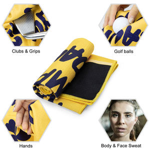 Serviette de golf au design unique, jaune vif, en microfibre gaufrée, serviette de golf personnalisée avec crochet métallique - Product Image 4