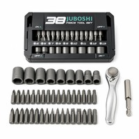 Jeu de clés à cliquet 38 en 1, embout 1/4 pouce, acier au chrome-vanadium, kit d'outils de réparation multifonction avec embouts et douilles