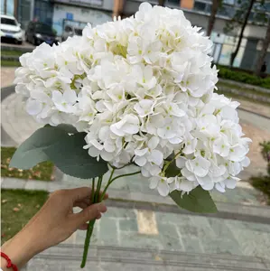 M-H02 High Quality 5 Head Hydrangea Artificial Silk Flower Wedding Decoration Background White Hydrangea Flowers