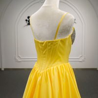 Robe de soirée élégante Jancember FNS01 à bretelles spaghetti jaunes avec cristaux pour bal de promo