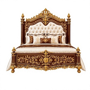 Suite de chambre à coucher vintage en teck sculpté à dossier haut, style italien antique, avec lit king size et coiffeuse, Royaume-Uni - Product Image 1