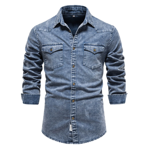 Nouvelle arrivée Service OEM Chemises en jean grande taille pour hommes Conception personnalisée Chemises en jean en denim élégantes confortables et lavées de BD - Product Image 5