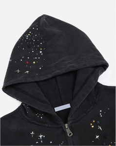 OEM Manufacturer Vintage Distressed Acid Washed Hoodie <b>Rhinestone</b> Star Graphic Hooded <b>Jacket</b> Men's Heavy Cotton Zip up Hoodie - Product Image 5