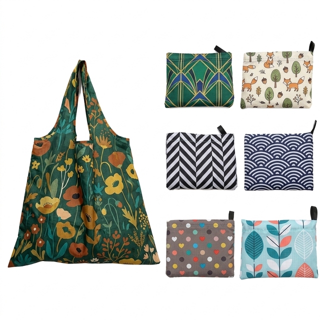 Eco Friendly Foldable Grocery Bag for Supermarket Floral Print Reusable Shopping Bag with Large Capacity Heavy Duty