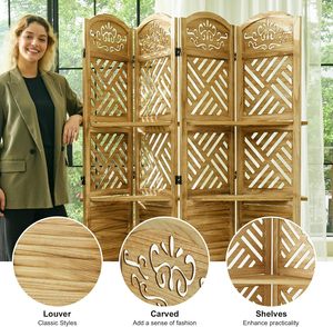 Séparateur de pièce avec étagères Séparateur mural en bois sculpté et persienne Autoportant 4 <span class=keywords><strong>panneaux</strong></span> Cloison pliante - Product Image 6