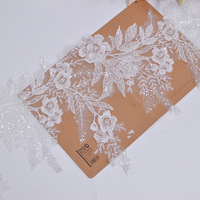 Dentelle de mariée de luxe appliquée, paillettes de fleurs, bordure de perles, broderie de mariage brillante, garniture en dentelle de fleurs, vente en gros