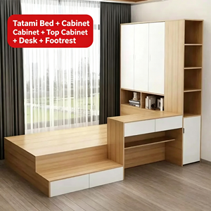 Lit plateforme tatami moderne en bois de qualité supérieure, taille personnalisée, avec compartiments de rangement dissimulés pour les chambres d'appartements et de villas - Product Image 3