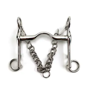 Horse Equipment Racing Bits Stainless Steel Weymouth Bits Improved Medium Port Mouth with Hooks and Curb Chain