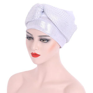 JX-Turban africain Offre Spéciale Gele Hijab Aso Oke Headtie déjà fait Gele foulard musulman Head Wrap femmes chapeau Auto Headtie - Product Image 2