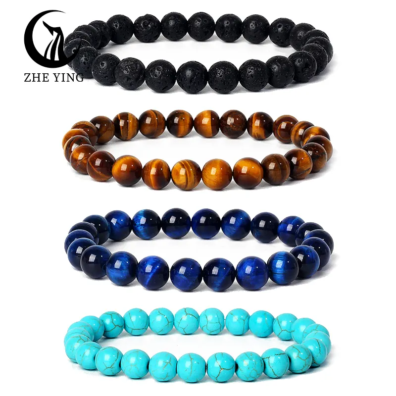 Zhe Ying 6/8/10mm bracciali in pietra curativa all'ingrosso pulseras de mujer pietre e cristalli bracciali personalizzati pietra