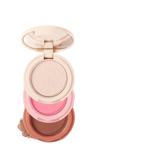 Özelleştirilebilir 3-in-1 Vegan preslenmiş toz paleti pigmentli göz farı allık vurgulayın makyaj ve kontur tozu - Product Image 1