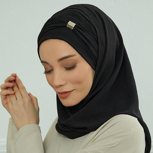 Boutique Hijab respirant instantané lin coton mousseline <span class=keywords><strong>de</strong></span> soie Turban Jersey Hijab foulard musulman léger chapeau musulman <span class=keywords><strong>Bonnet</strong></span> - Product Image 2