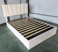 Lit King Size de Luxe Rembourré en Tissu Style Européen avec Sommier Hydraulique et Rangement Intégré