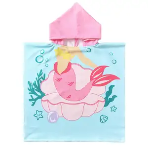 Serviette de plage sirène rose pour enfants, serviette de bain à capuche pour garçons et filles, serviette de piscine avec Cape