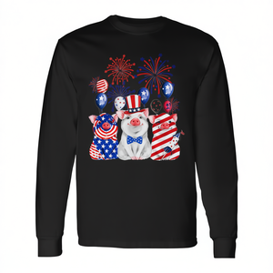 T-shirt a maniche lunghe con bandiera americana, maiale, patriottica, per il 4 luglio - Product Image 2