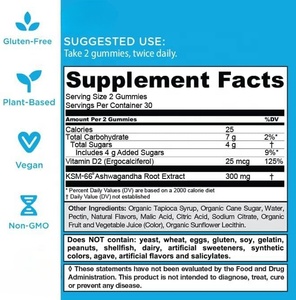 Gummies bio KSM-66 Ashwagandha avec vitamine D pour le soulagement du stress et la relaxation, complément alimentaire naturel (OEM/ODM) - Product Image 6