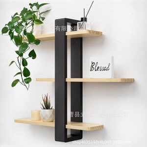 Wooden <b>Wall</b> <b>Mounted</b> <b>Shelf</b> 3 Tier Black Frame Natural Wood <b>Shelves</b> For Home Living Room Plant Display Storage Rack - Product Image 1