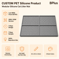 Tapis de litière pour chat modulaire en silicone BPlus avec logo personnalisé, anti-déversement, emboîtable, qualité alimentaire, antidérapant, type puzzle, vente en gros