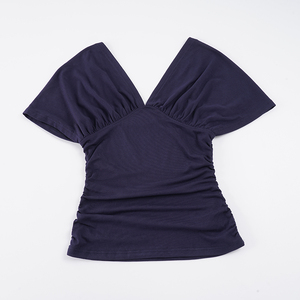 Blusa Elegante de Manga Corta con Cuello en V, Cintura Ajustada y Diseño Hueco en Color Sólido para Mujer - Product Image 2